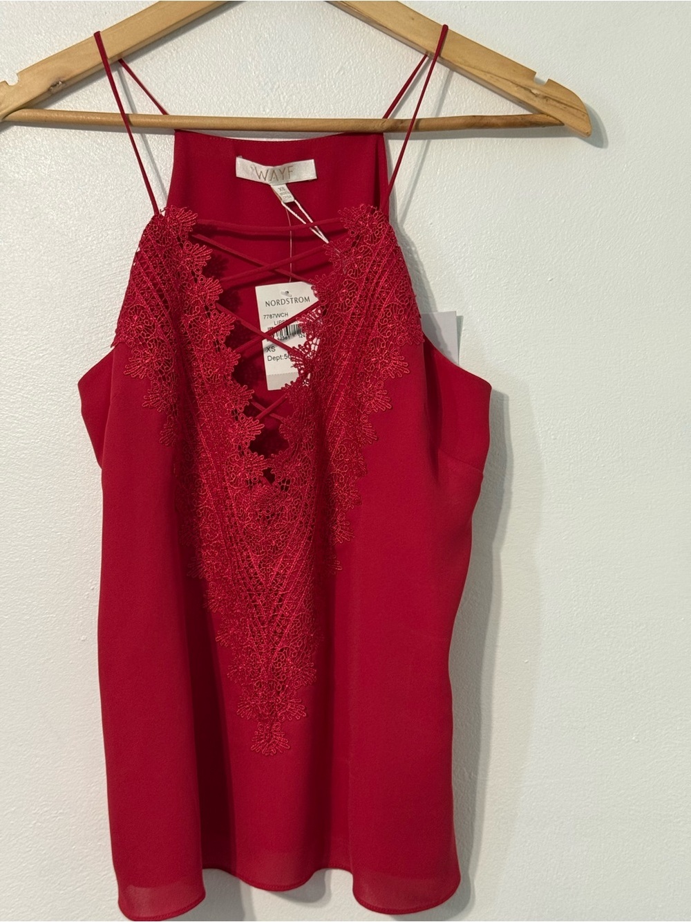 Wayf Red Lipstick Lace-Up V-Neck Cami Tank XS new with tags - Picture 2 of 9